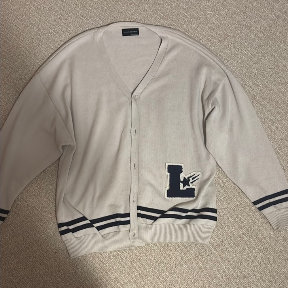Leo Need x Rageblue Zozotown Grey Cardigan with Navy Accents